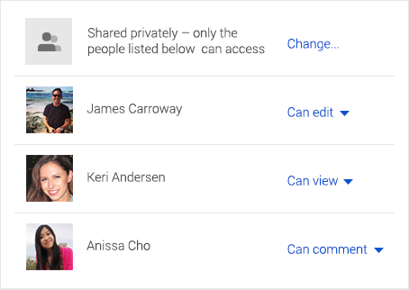 Google Drive privacy and sharing options